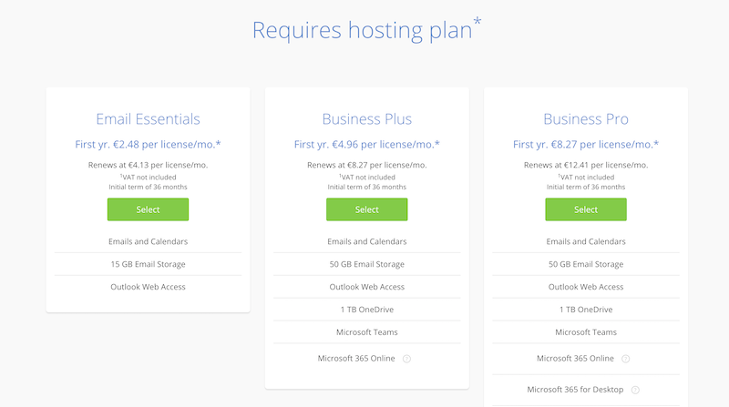 Bluehost menawarkan harga email