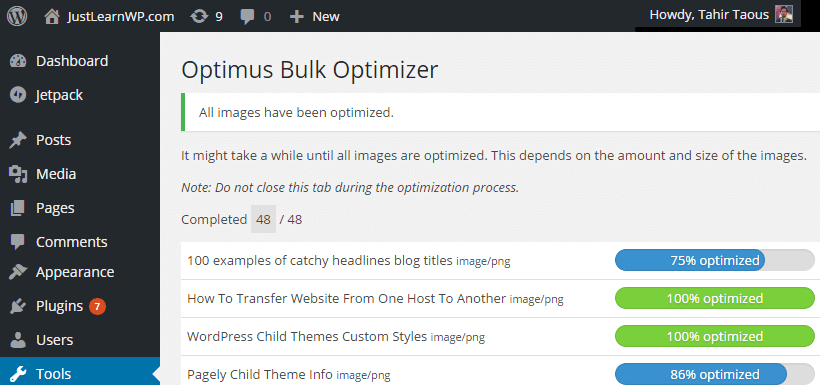 Optimusバルク画像最適化圧縮無料プラグイン