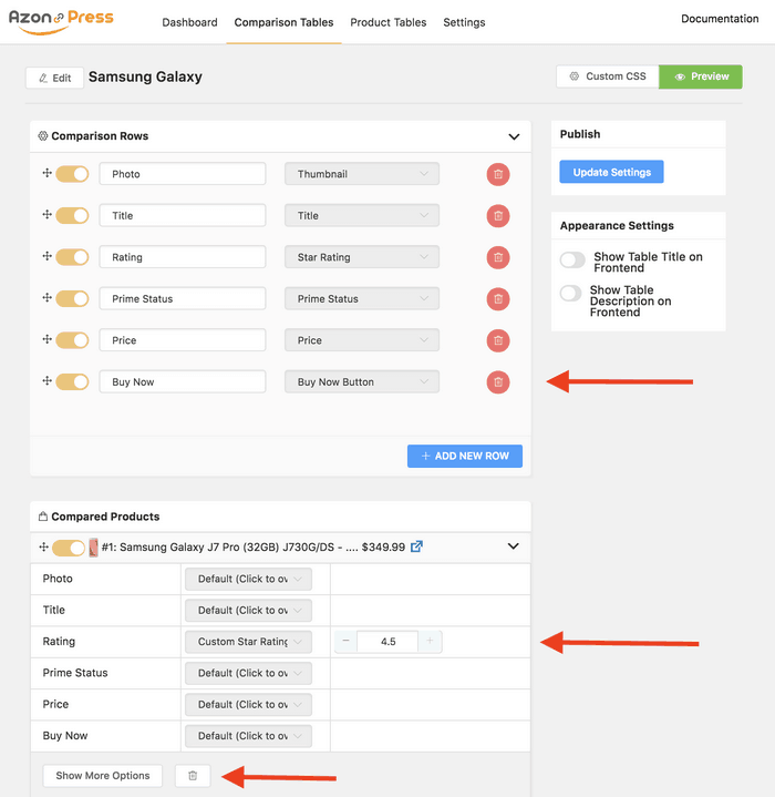 Vous verrez maintenant qu'un tableau a été créé et qu'une page de configuration.