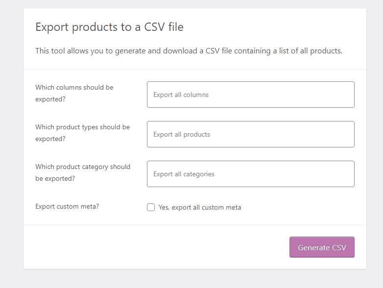 woocommerce製品をエクスポートする