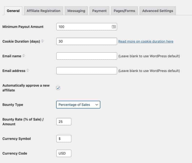 editar configurações gerais no plugin do gerenciador de afiliados