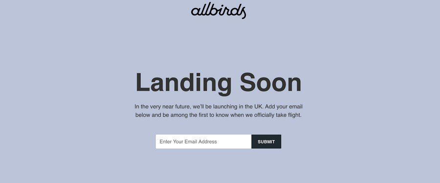 allbirds 即將推出頁面