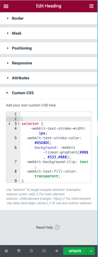 在 Elementor 中添加自定義 CSS