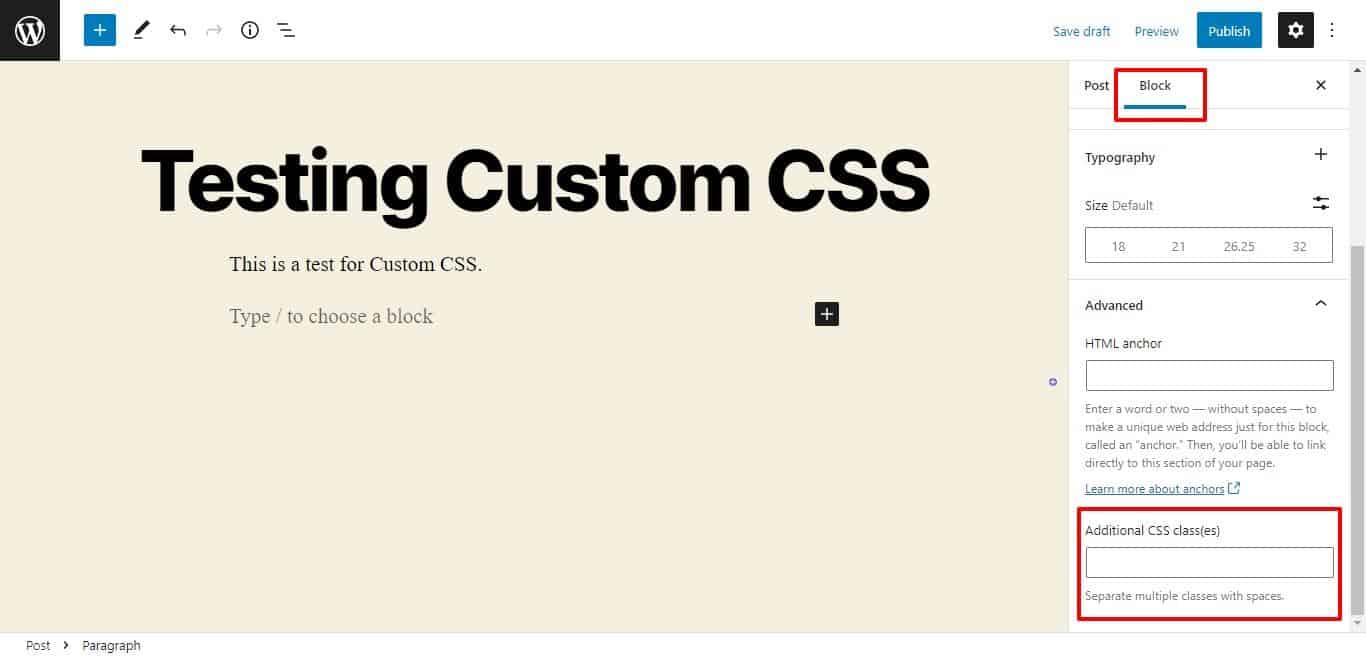 Agregue la clase CSS al bloque gutenberg