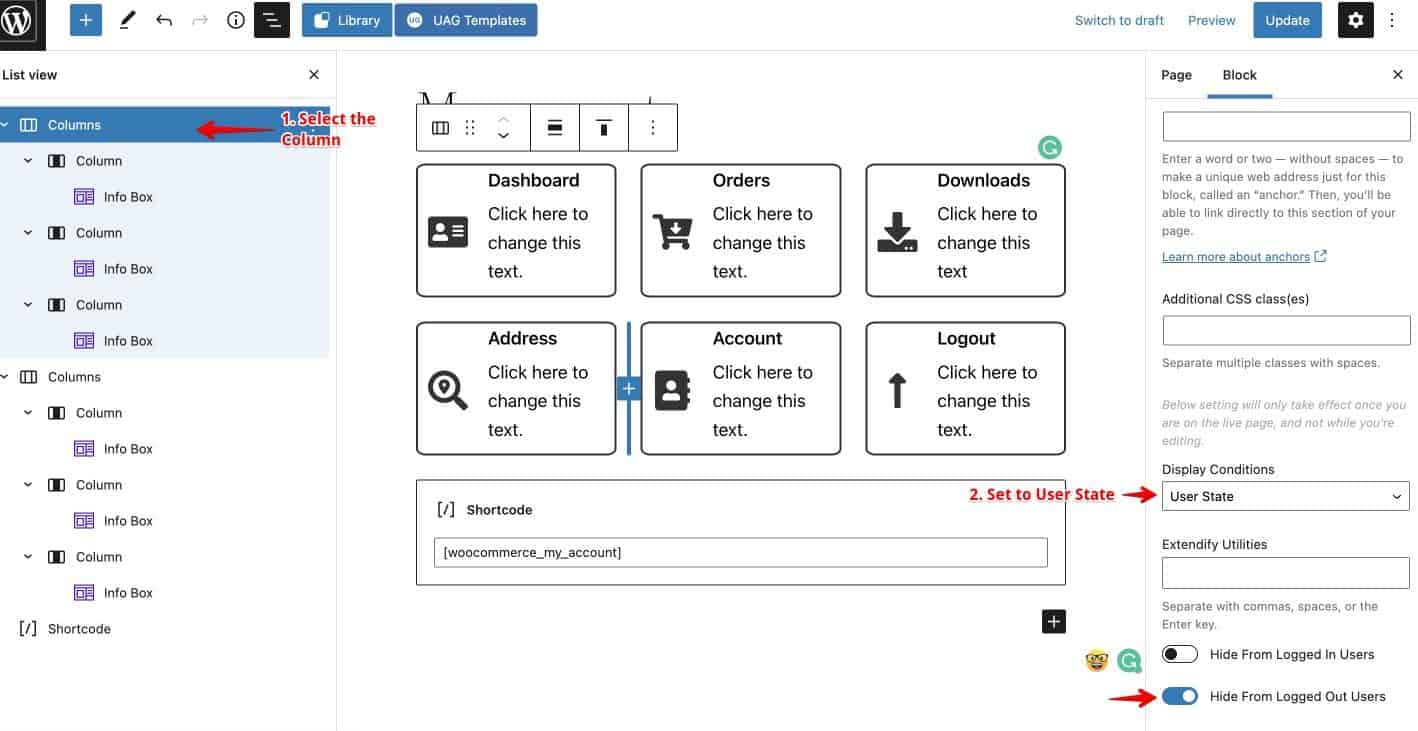 ubah visibilitas tampilan logout