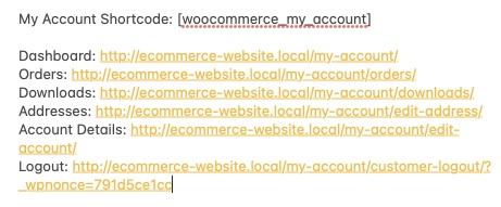 WooCommerce روابط صفحة حسابي