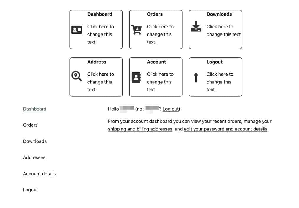 Pagina WooCommerce il mio account personalizzata incompleta