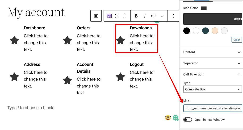 adicionar links cta às caixas de informações