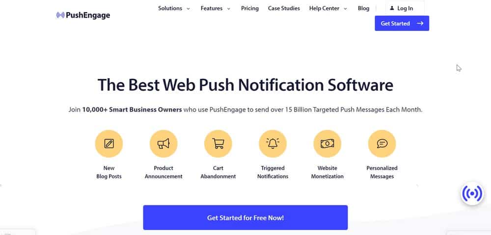 صفحة PushEngage الرئيسية