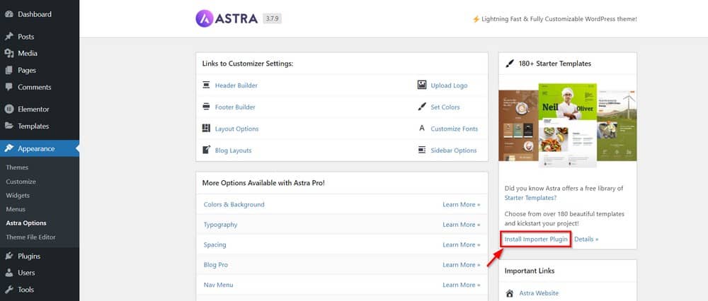 Instale o plug-in do importador Astra