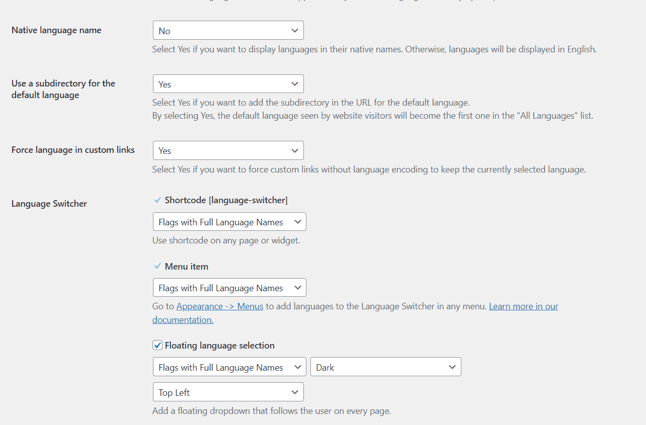 Configuración general de TranslatePress