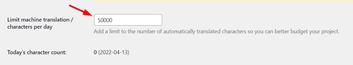 Imposta limite di traduzione automatica