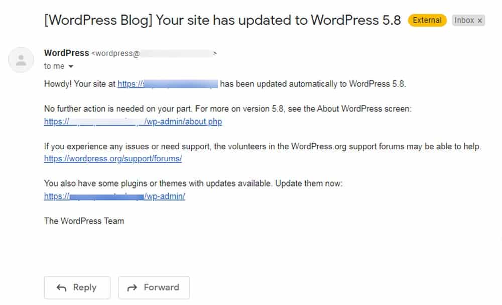 Notifica di aggiornamento di WordPress