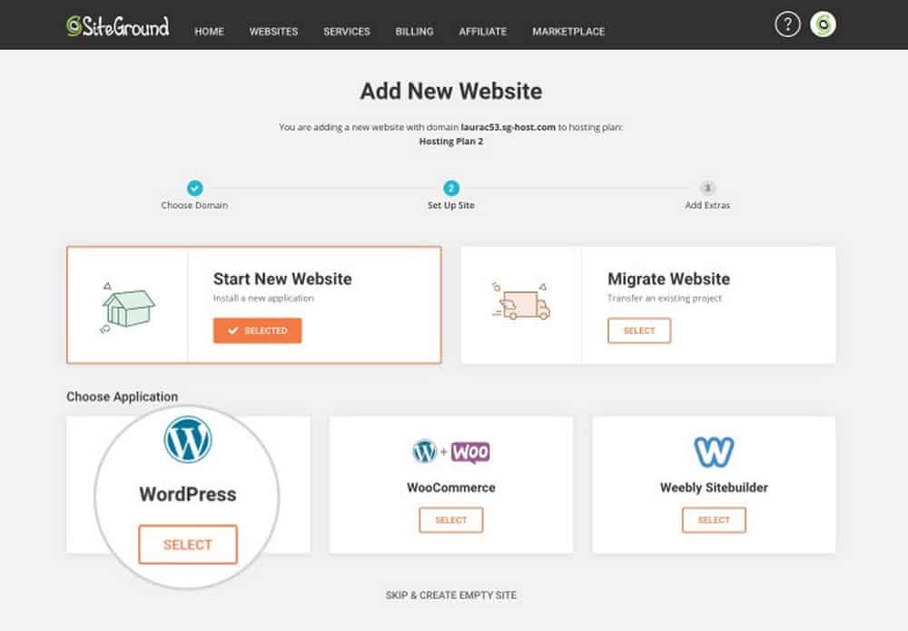 选择 WordPress 作为网站应用程序