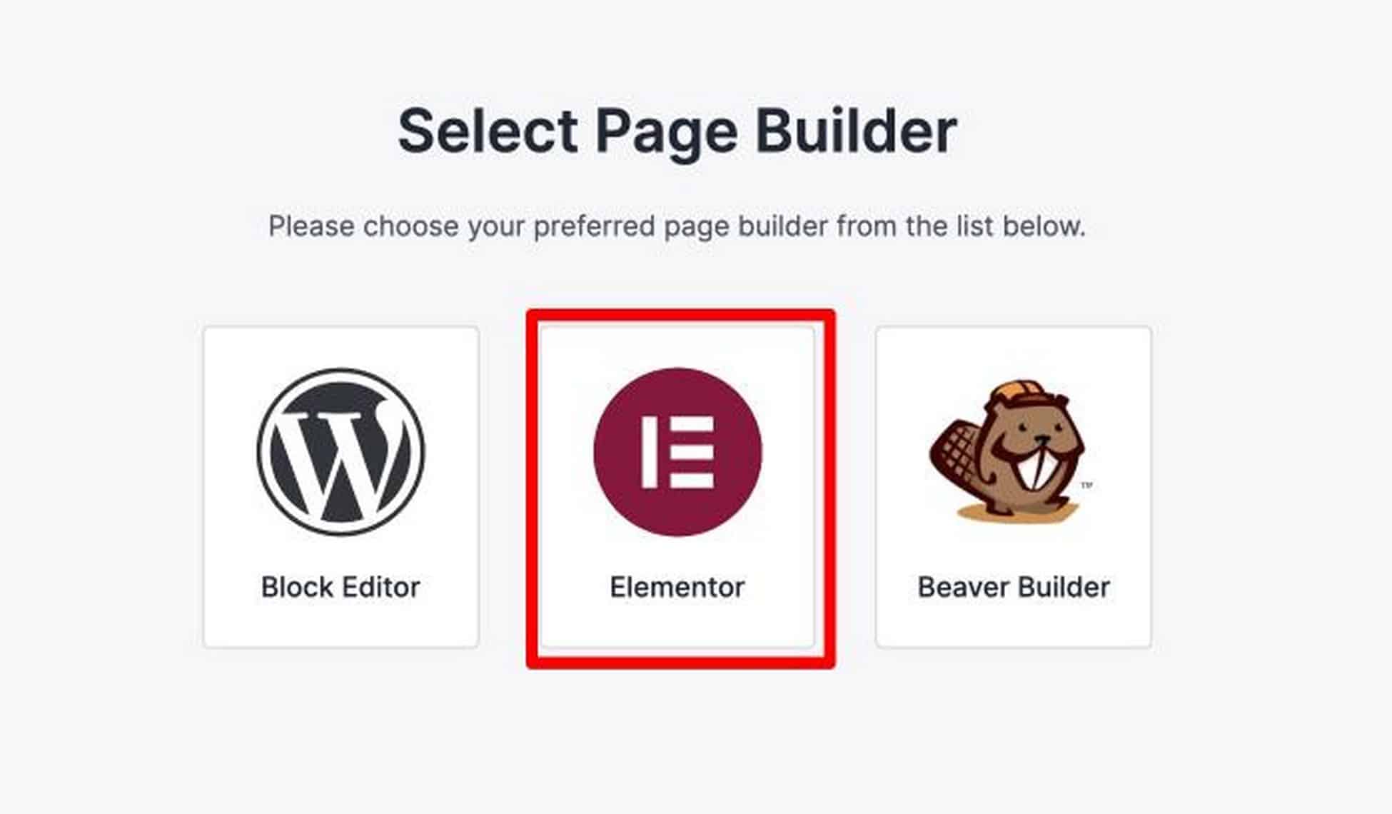 Wählen Sie Elementor Page Builder