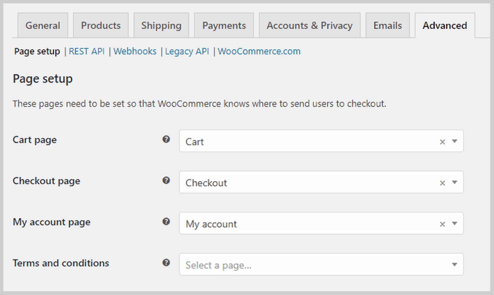 configuración de página woocommerce