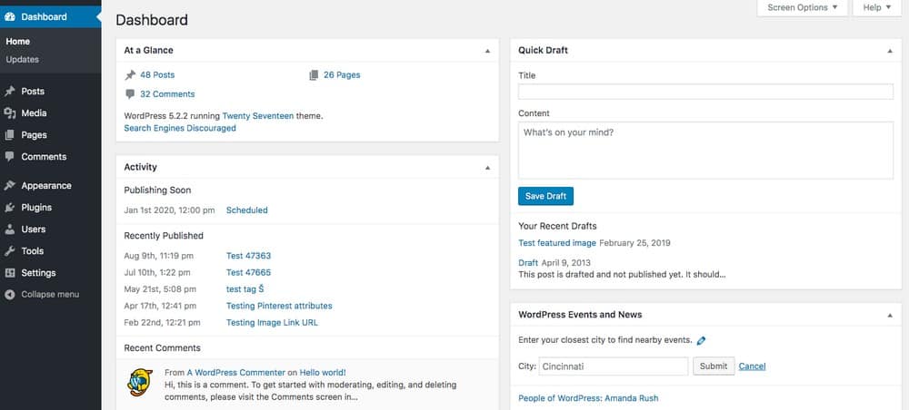 Dashboard di WordPress