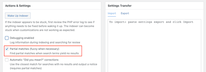 The 'fuzzy' partial search settings in SearchWP