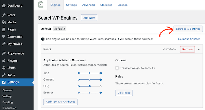 Configuring the SearchWP search plugin