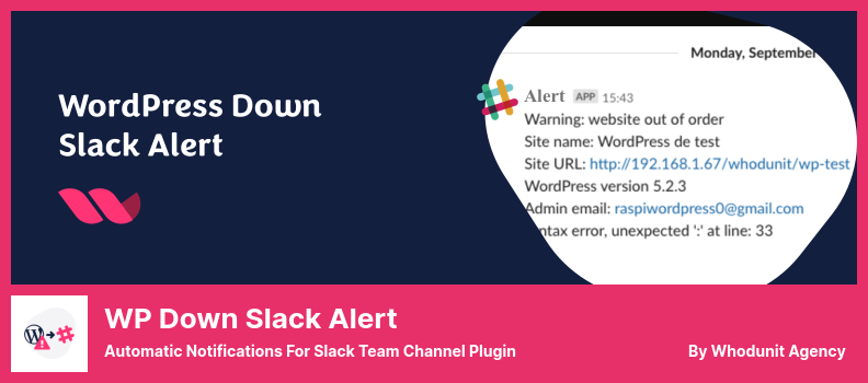 WP Down Slack Alert 플러그인 - Slack 팀 채널 플러그인에 대한 자동 알림