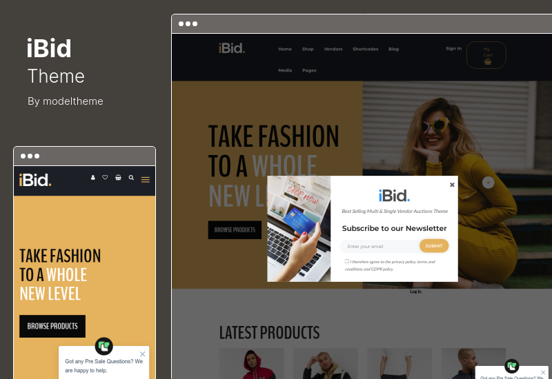 موضوع iBid - موضوع WooCommerce للمزادات متعددة البائعين