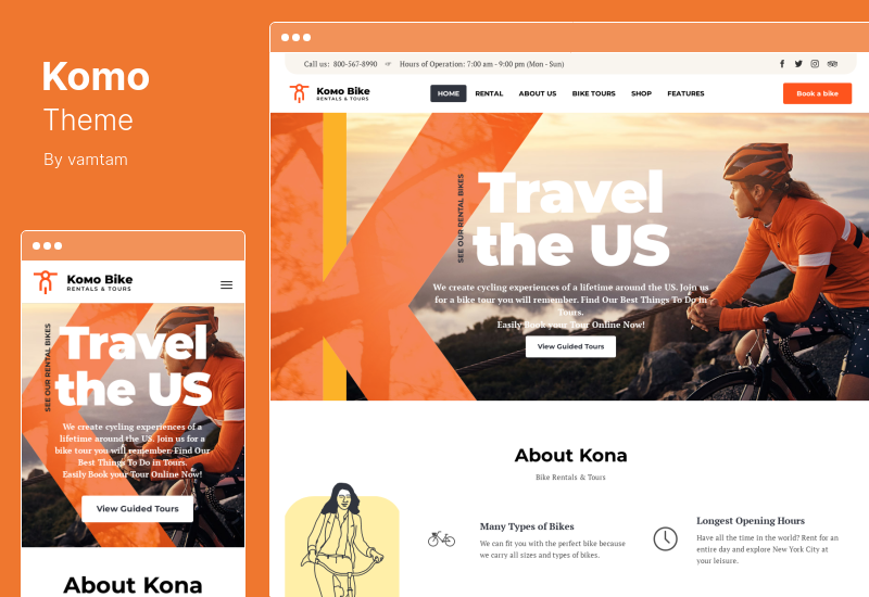 ธีม Komo - ร้านเช่าจักรยาน WordPress Theme