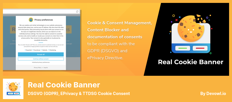 ปลั๊กอินแบนเนอร์คุกกี้จริง - DSGVO (GDPR), ePrivacy & TTDSG Cookie Consent