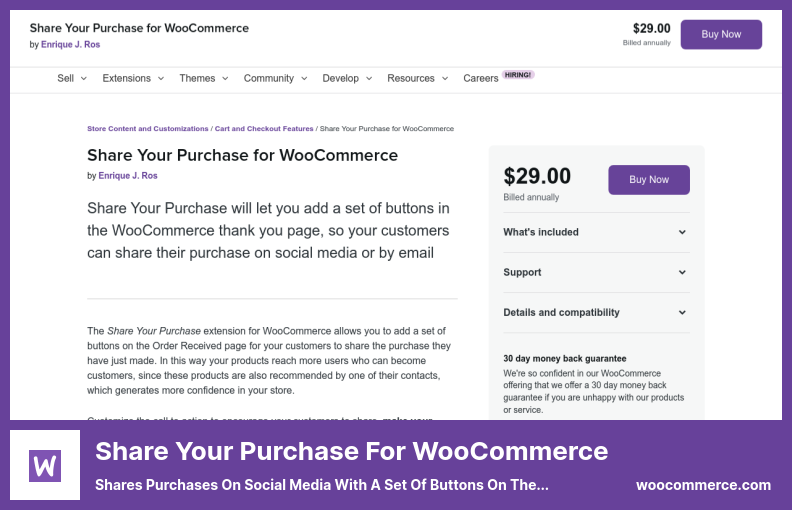 Compartilhe sua compra para o plug-in WooCommerce - Compartilha compras nas mídias sociais com um conjunto de botões na página de agradecimento do WooCommerce