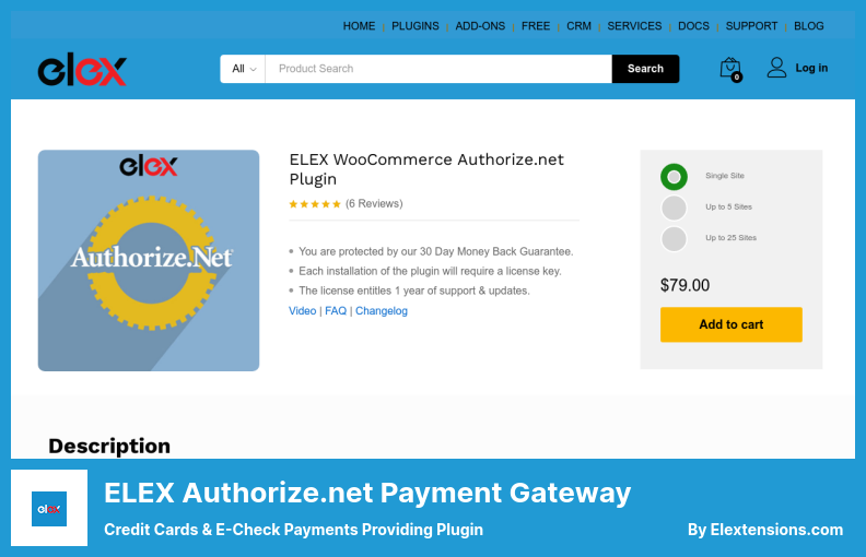 WooCommerce 插件的 ELEX Authorize.net 支付网关 - 提供插件的信用卡和电子支票支付