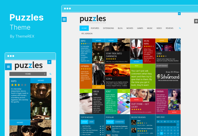 Тема Puzzles — Обзор журнала WP с темой WordPress Store RTL