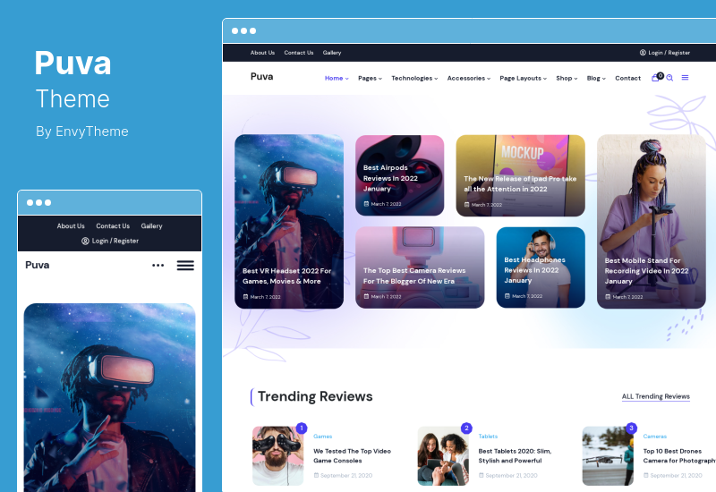 ธีม Puva - บทวิจารณ์ผลิตภัณฑ์ในเครือบล็อกออนไลน์ WordPress Theme