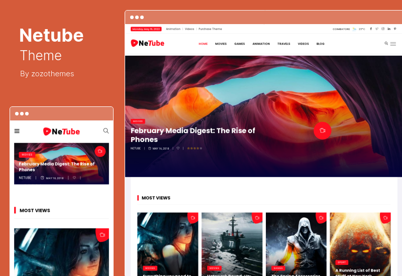 Netube Teması - Viral Video Blog Dergisi WordPress Teması