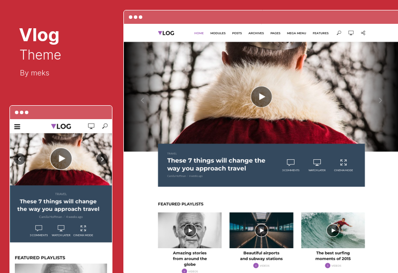 ธีม Vlog - วิดีโอบล็อกพอดคาสต์ WordPress Theme