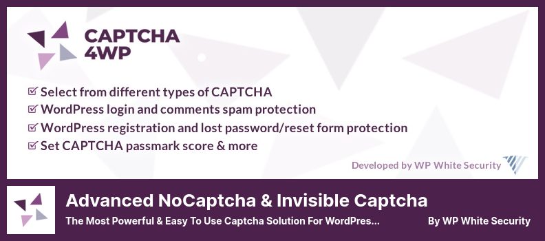 برنامج noCaptcha المتقدم و Captcha الإضافي غير المرئي - حل Captcha الأقوى والأكثر سهولة في الاستخدام لمواقع WordPress