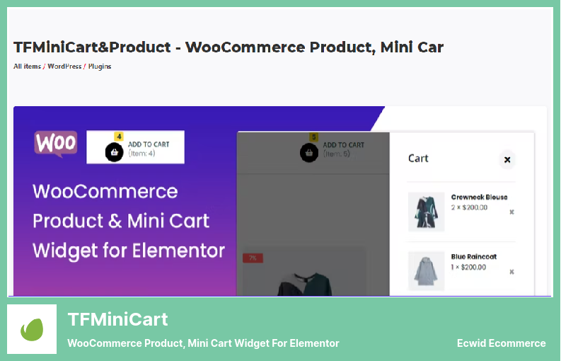 TFMiniCart 插件 - WooCommerce 产品，Elementor 的迷你购物车小部件