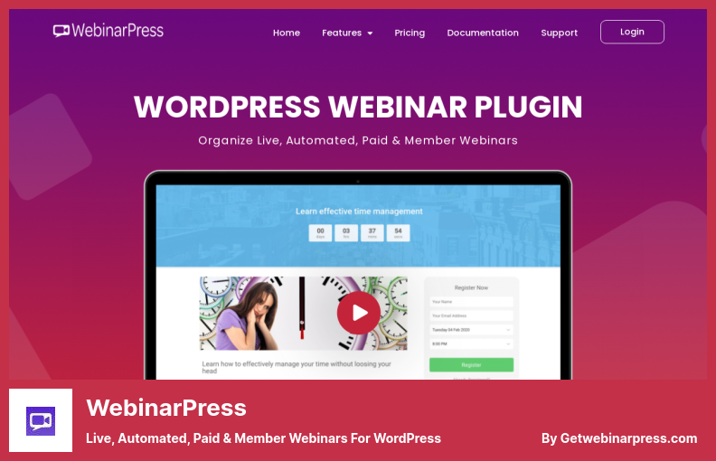 Plugin WebinarPress - Webinars ao vivo, automatizados, pagos e de membros para WordPress