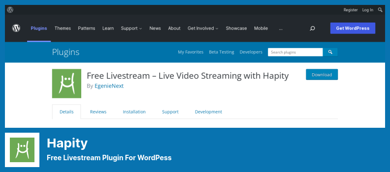 Hapity Plugin - Plugin de transmissão ao vivo grátis para WordPess