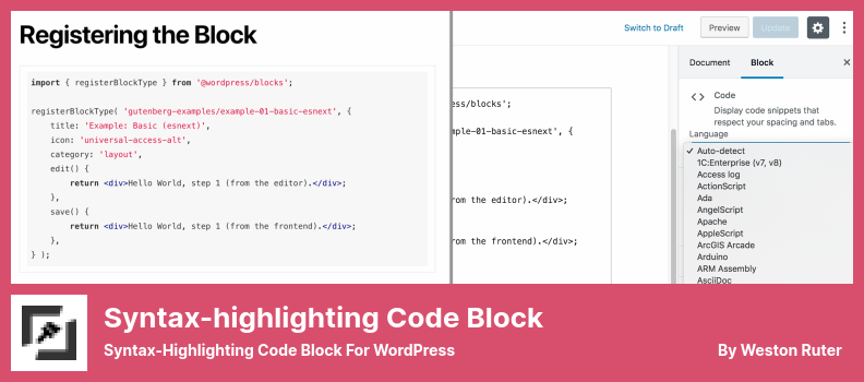 Plugin de bloc de cod de evidențiere a sintaxelor - Bloc de cod de evidențiere a sintaxelor pentru WordPress