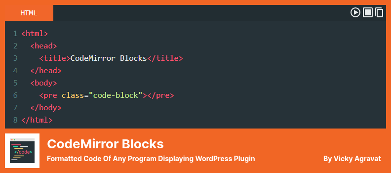 CodeMirror Blocks Plugin - Code formaté de tout programme affichant le plugin WordPress