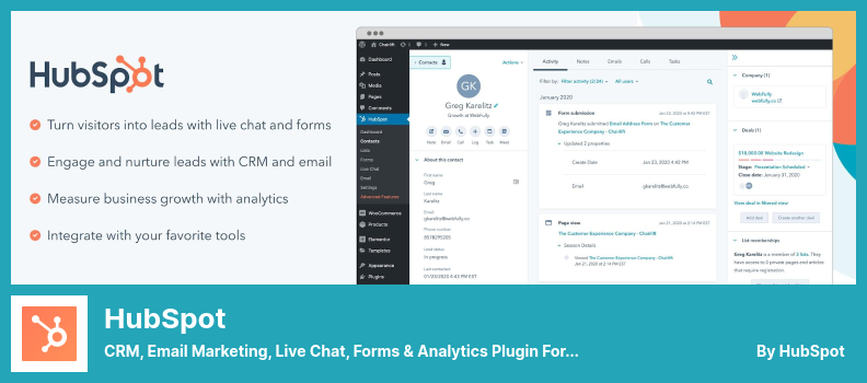 Plugin HubSpot - CRM, marketing par e-mail, chat en direct, formulaires et plug-in d'analyse pour WordPress