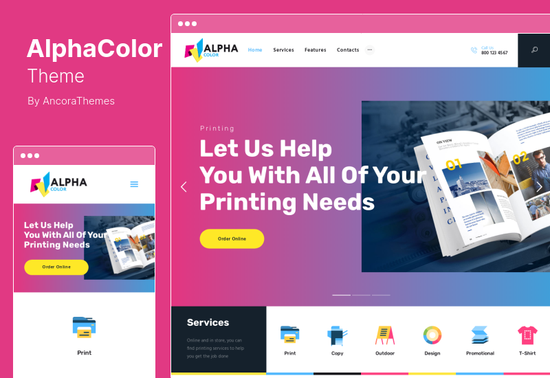 ธีม AlphaColor - หน่วยงานออกแบบประเภท บริการการพิมพ์ 3 มิติ WordPress Theme Elementor