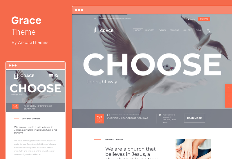 Tema Grace - Tema WordPress pentru Biserica, Religie Caritate