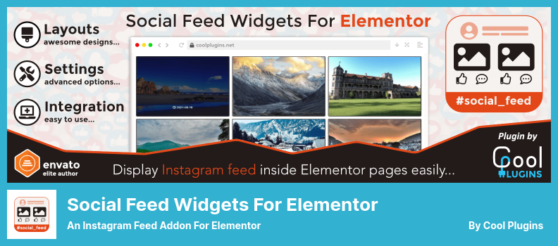 Widgets de flux sociaux pour Elementor Plugin - un complément de flux Instagram pour Elementor