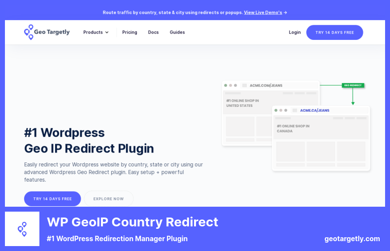 Plugin de redirecionamento de país WP GeoIP - Plugin nº 1 do WordPress Redirection Manager