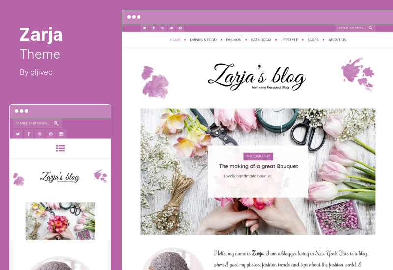 Tema Zarja - Tema feminino para blog WordPress