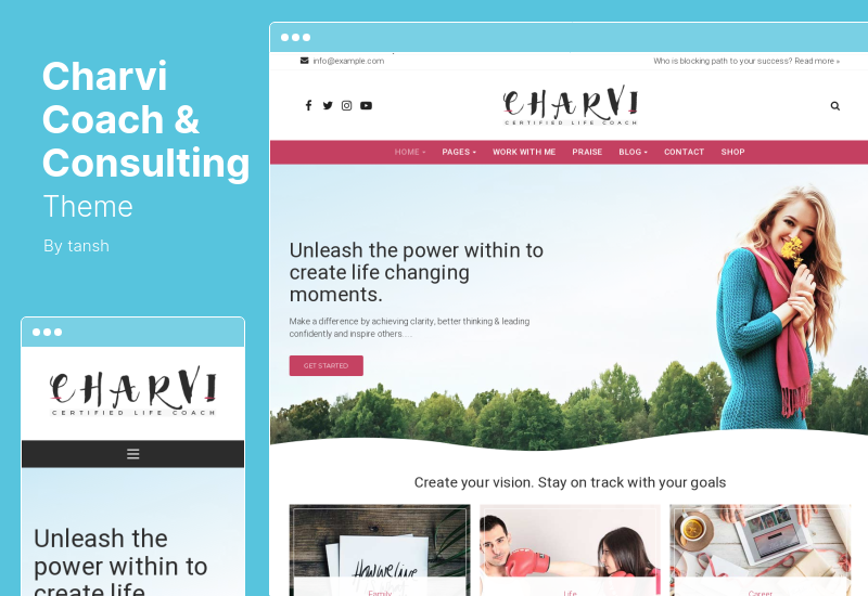 Charvi Koç ve Danışmanlık Teması - Kadınsı İş WordPress Teması