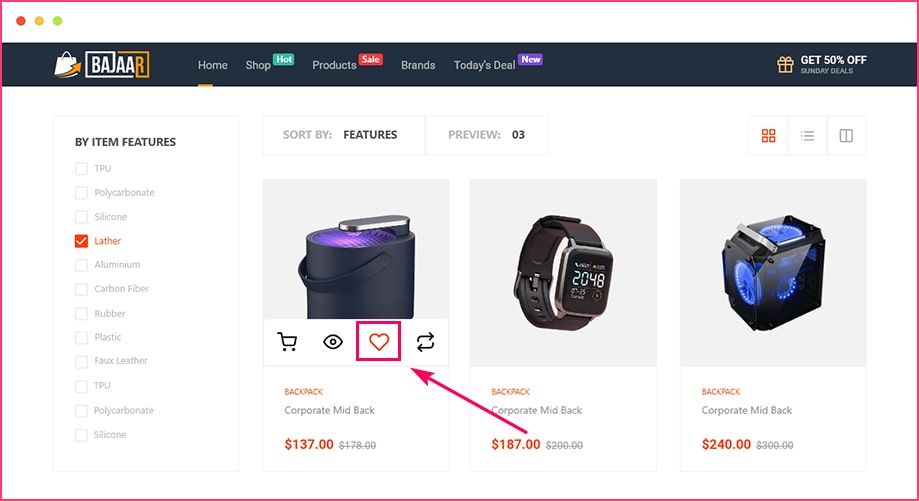 personalizar la lista de deseos de la página de archivo de WooCommerce