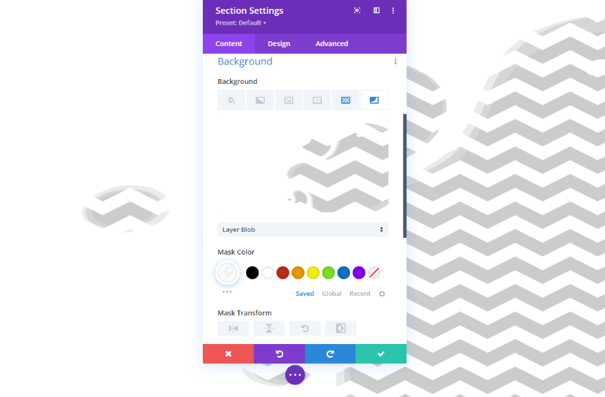 Opcje maski tła Divi i przekształcenia wzoru