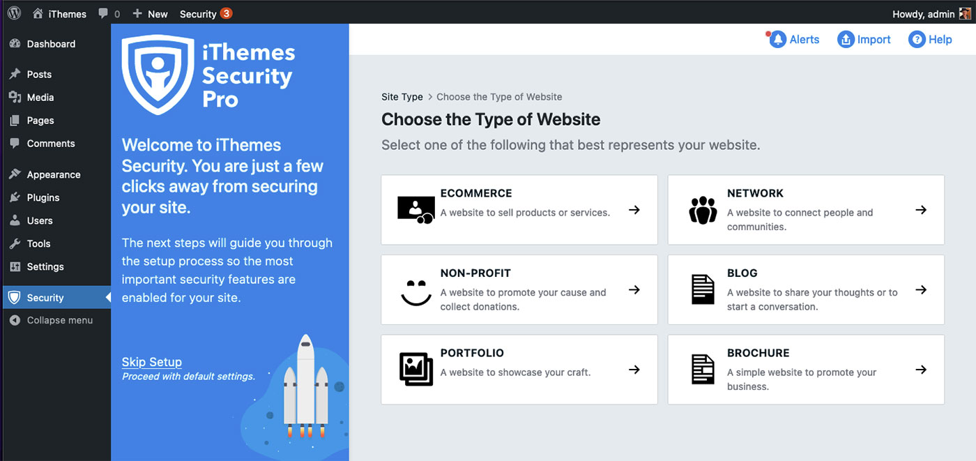 captura de tela do menu iThemes Security