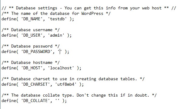 Modification du fichier wp-config.php dans un éditeur de texte.